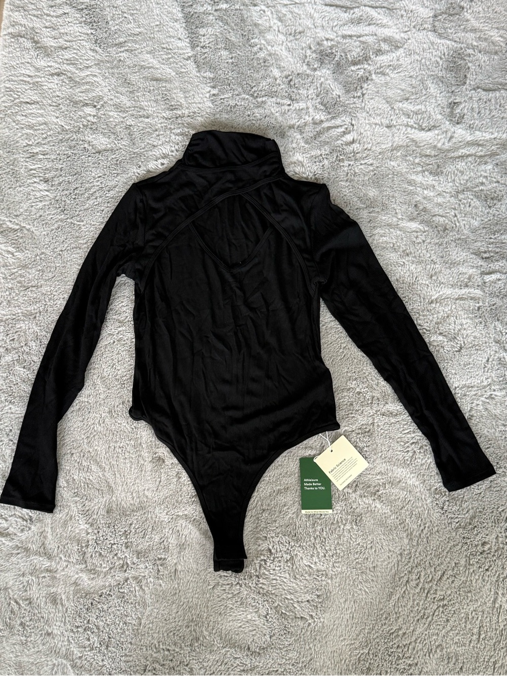 HALARA Black Long Sleeve Turtleneck Bodysuit with Back Keyhole